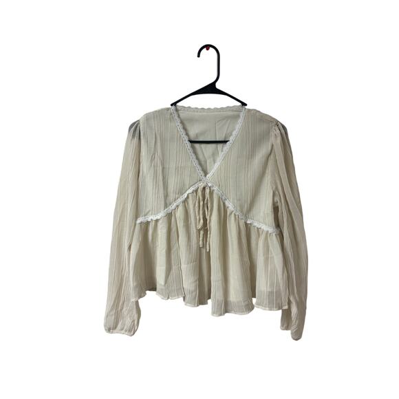 Dazy White Long Sleeve Pleasant Top Bow Ruffles Pirate Fairy Y2K 90s Boho - Picture 1 of 4